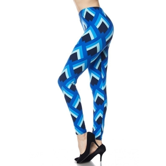 LEGGINGS DEPOT BLUE & Black Chevron Print Full Length Leggings Size 12-20 NWT - Picture 1 of 3